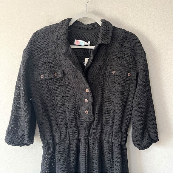Free People Beach Ryan Romper Black Crochet Size Medium Swim Coverup NEW - Picture 5 of 11